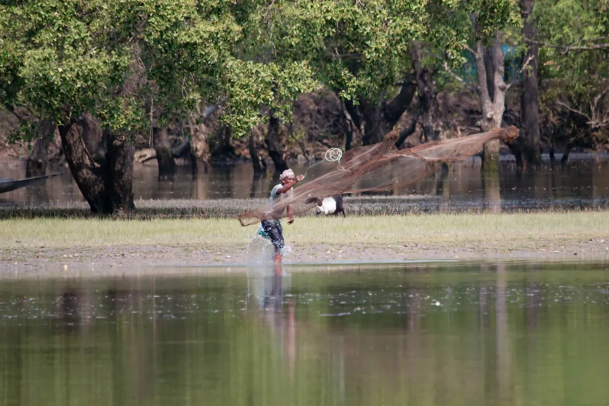 Piece of performance art of fishermen